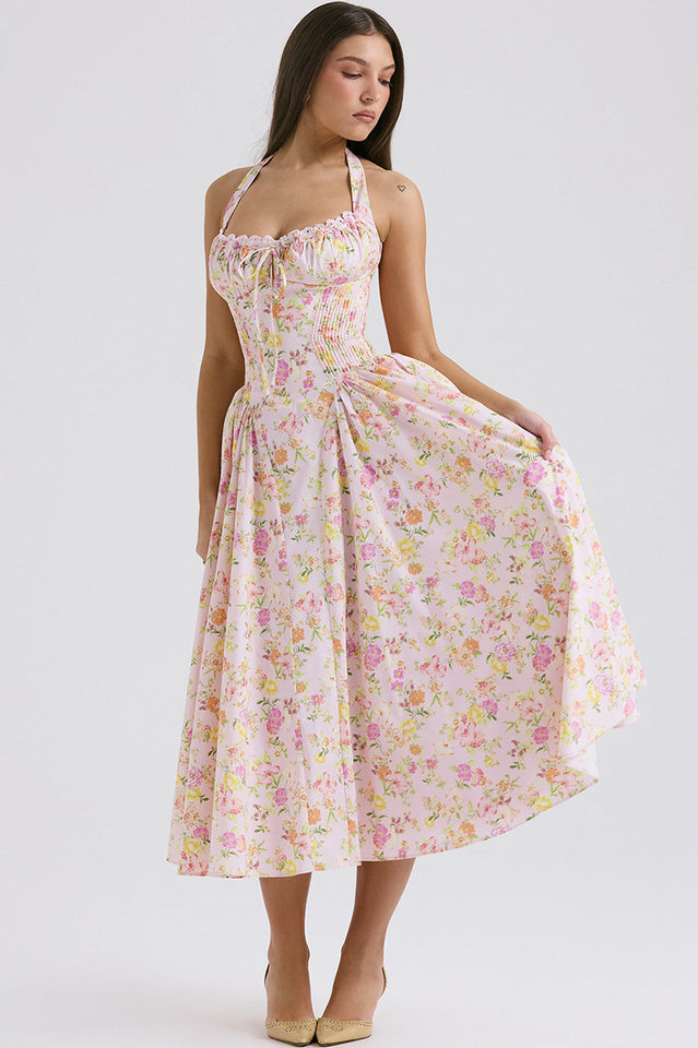 Coral Carousal Midi Elbise
