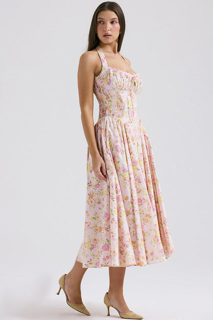Coral Carousal Midi Elbise