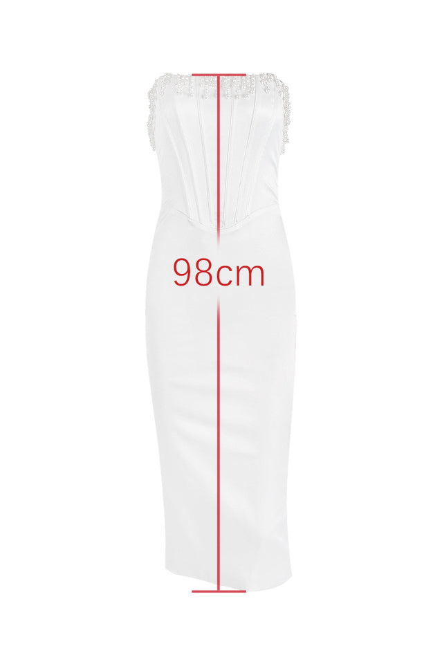 Leona Vintage Krem Boncuklu Straplez Elbise