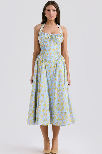 Coral Carousal Midi Elbise