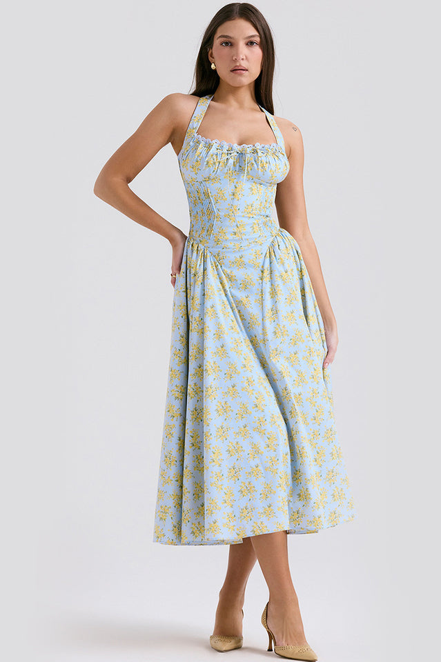 Coral Carousal Midi Elbise