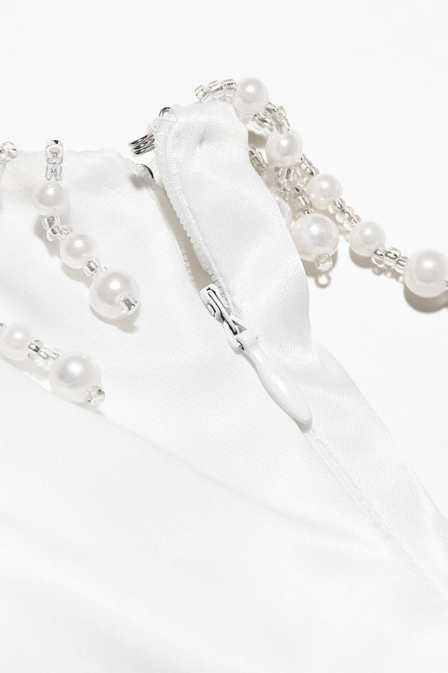 Leona Vintage Krem Boncuklu Straplez Elbise