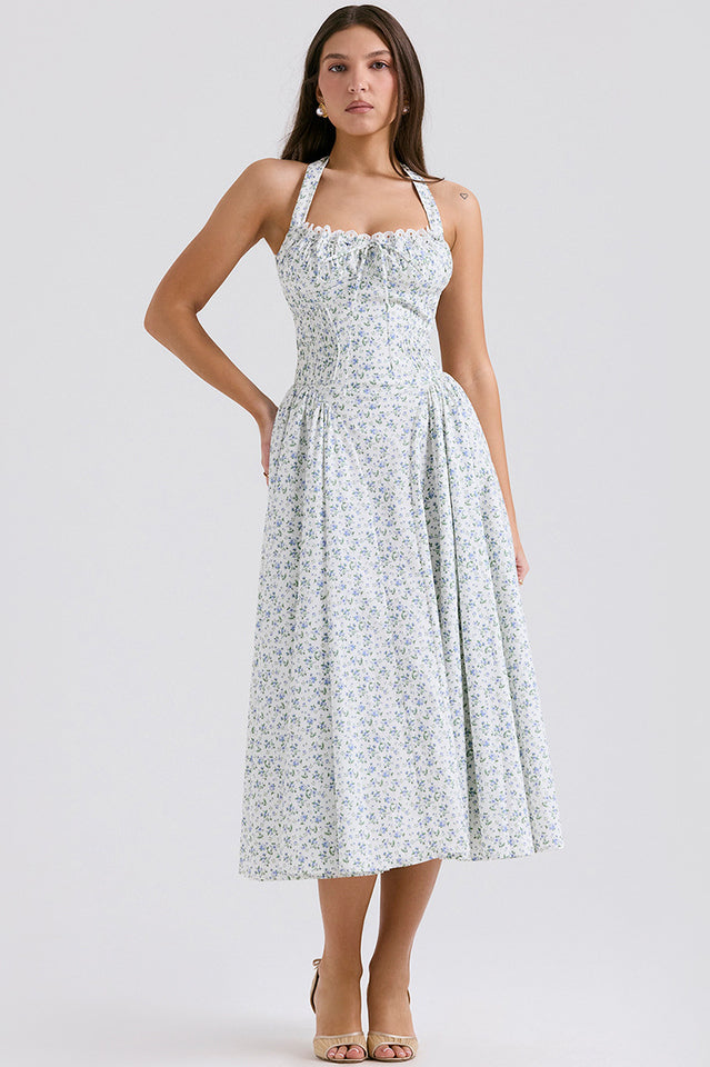 Coral Carousal Midi Elbise