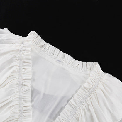 White Horizon V Yaka Volanlı Mini Elbise