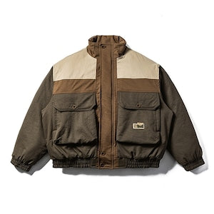 LUZZ Renk Bloklu Dik Yaka Büyük Cepli Pamuklu Mont