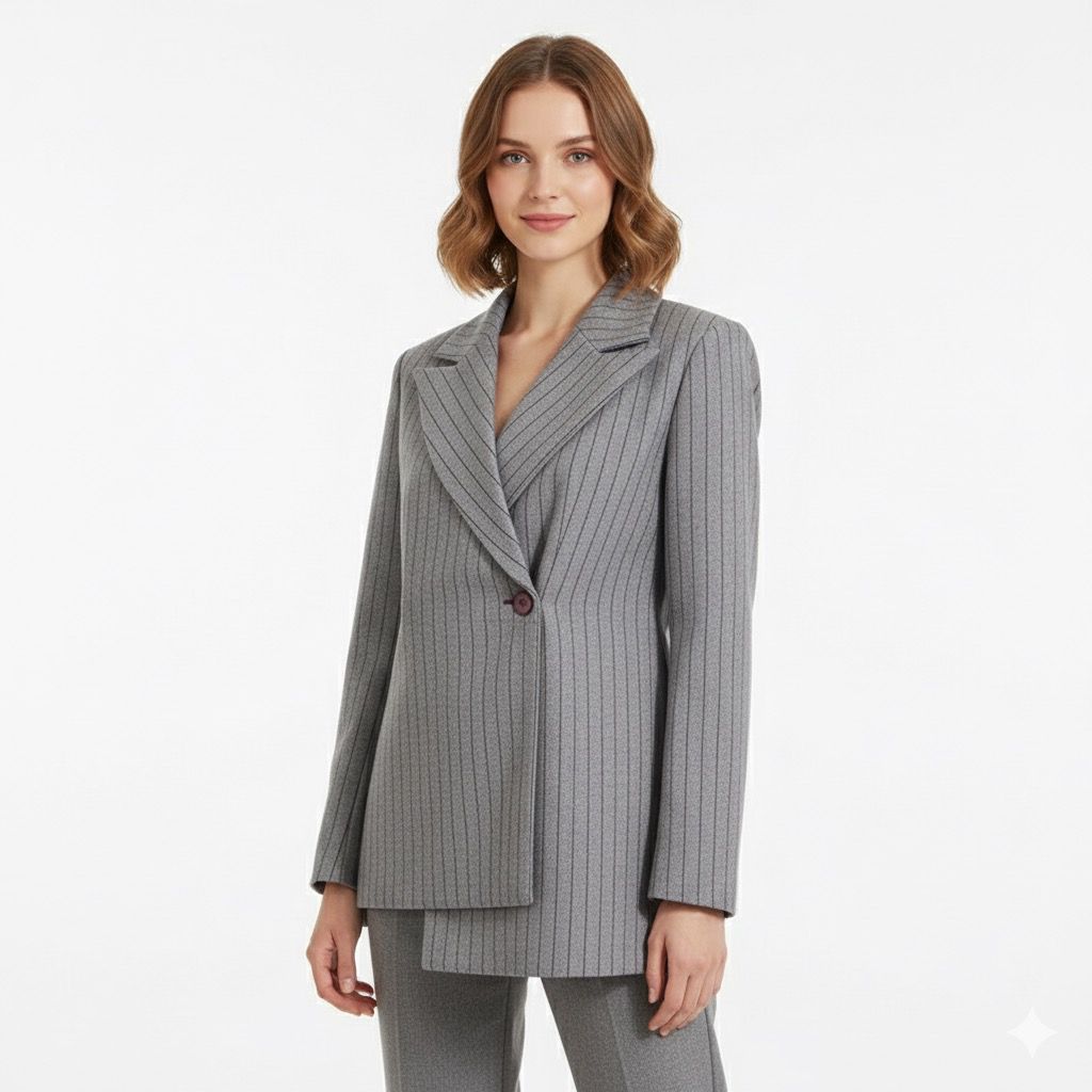 Tara Bang Asimetrik Tasarım Çizgili Ceket