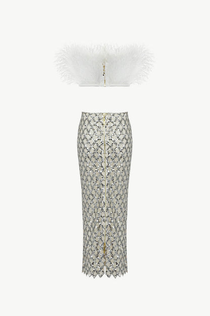 Wild Haze Tüylü Crop ve Payetli Şeffaf Etek Takımı