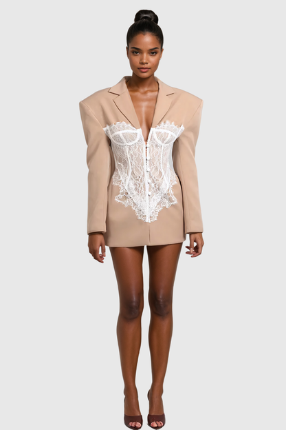 Adsila Dantel Yakalı Parçalı Blazer (Haki)