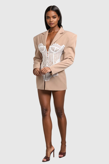 Adsila Dantel Yakalı Parçalı Blazer (Haki)