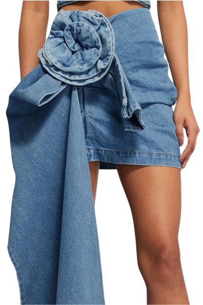 Floral Mini Denim Etek