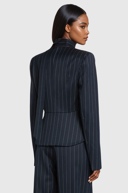 Ahuva Derin Yaka Bağlamalı Çizgili Blazer