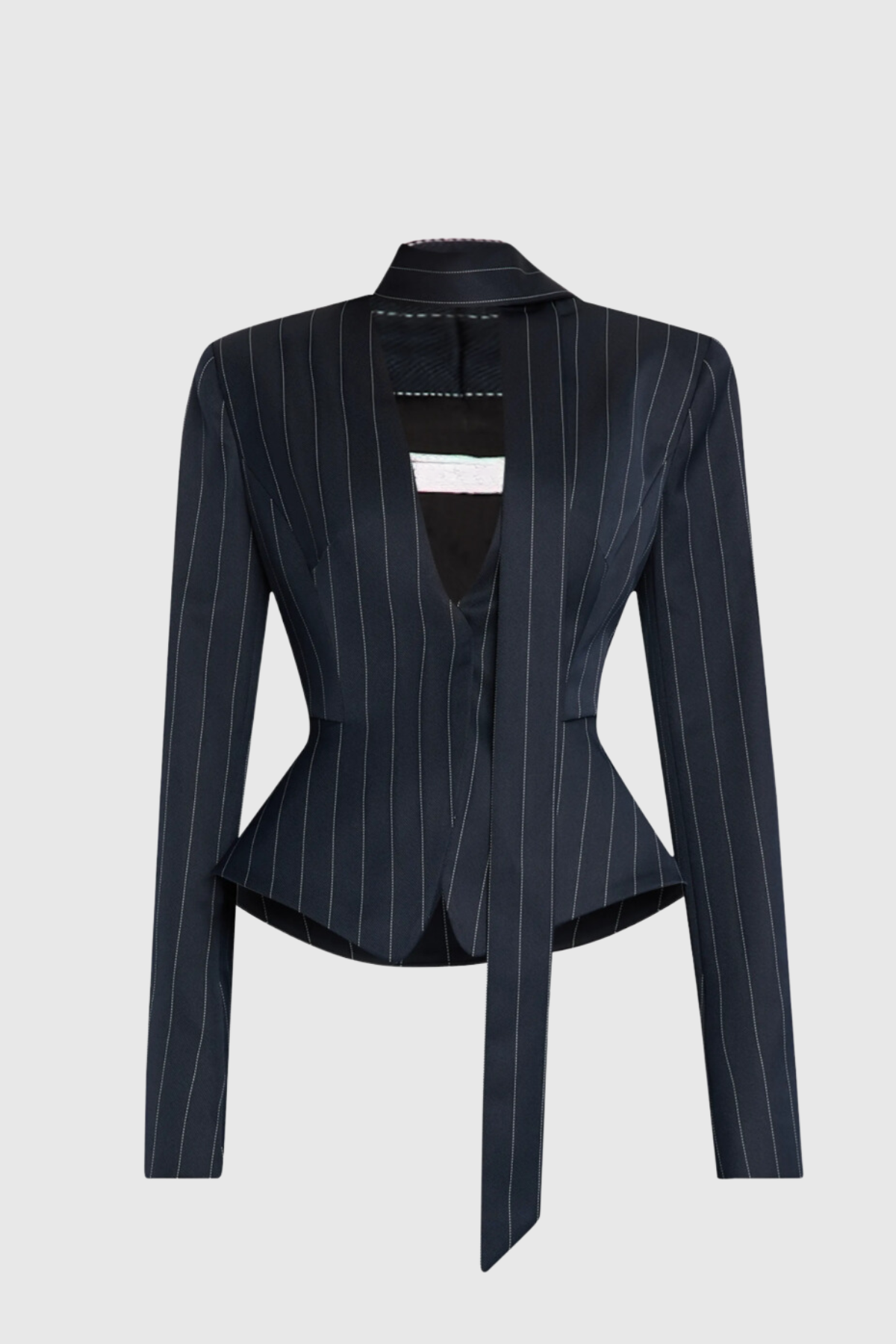 Ahuva Derin Yaka Bağlamalı Çizgili Blazer
