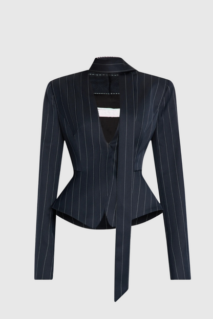 Ahuva Derin Yaka Bağlamalı Çizgili Blazer