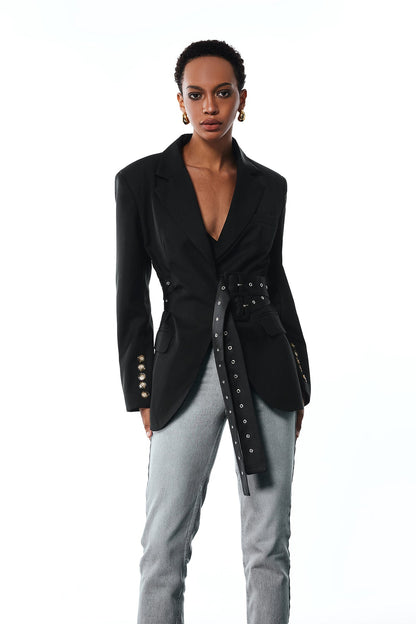 Aibhne Tokalı Yakalı Blazer (Siyah)