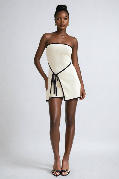 Ainsley Straplez Bağlamalı Örgü Mini Elbise (Beyaz)