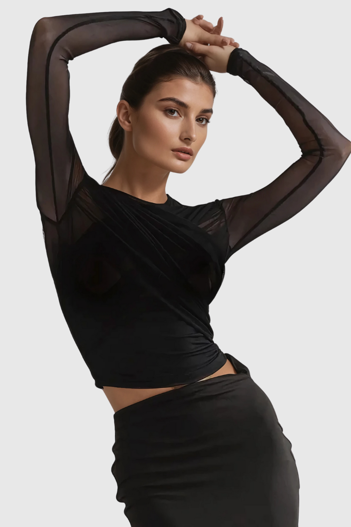 Alusia Cross Mesh Bodycon Siyah Üst