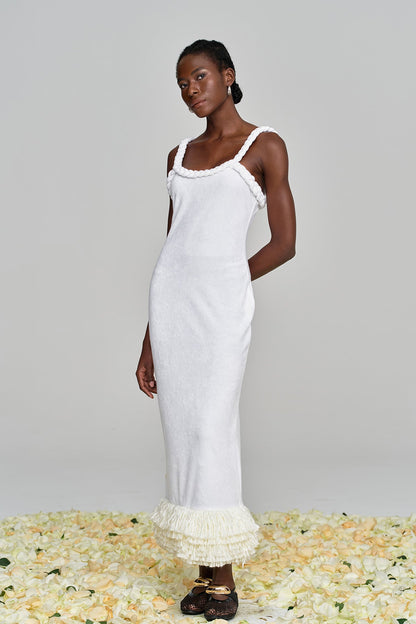 Alvis Vücuda Oturan Püsküllü Bükümlü Örgü Maxi Elbise