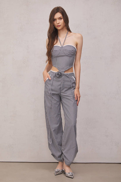 Amaia Çiçek Çizgili Bağcıklı Üst