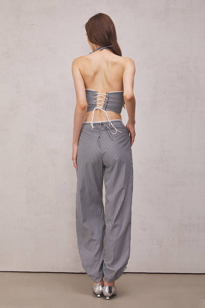 Amaia Çiçek Çizgili Bağcıklı Üst