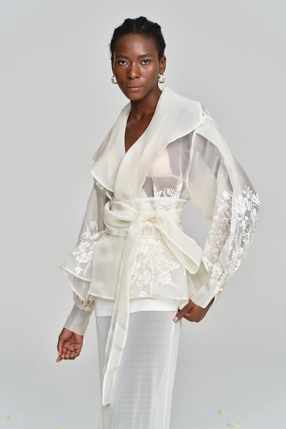 Amil Bağlamalı Çiçekli Yakalı Gömlek