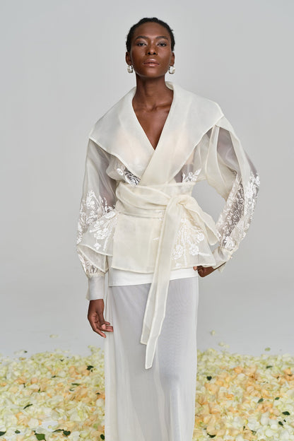 Amil Bağlamalı Çiçekli Yakalı Gömlek