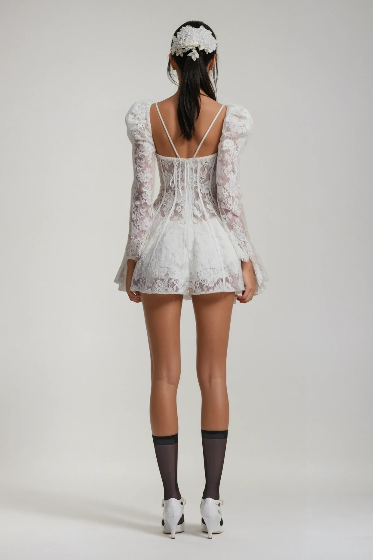 Aneko Dantelli Fırfırlı Mini Elbise