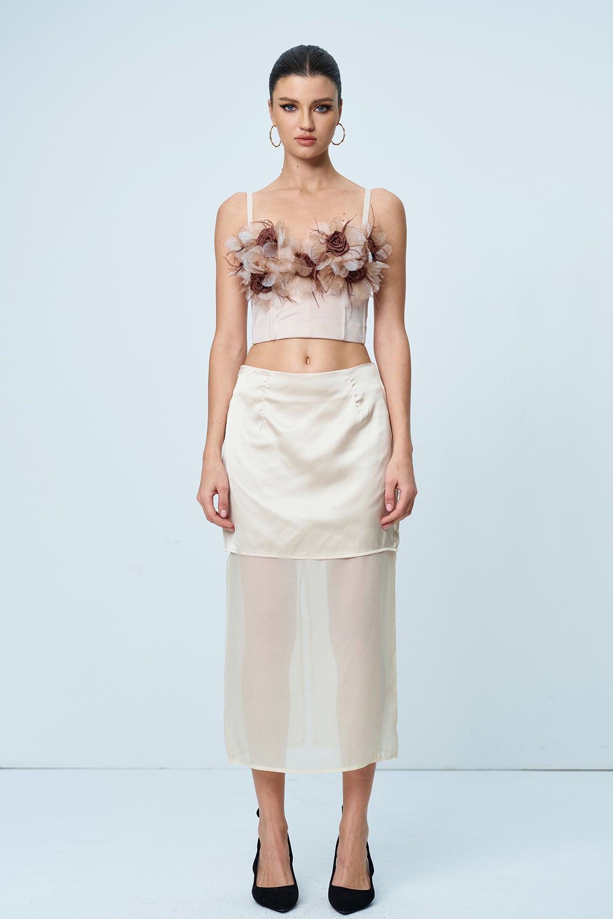 Anjali Çiçek Korse Spagetti Üst Kayısı Rengi