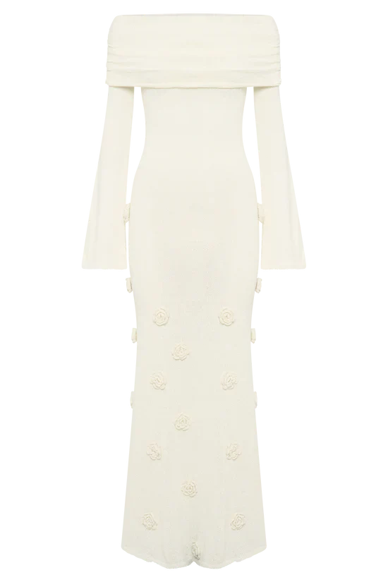 Infinite Rush Örme Gül Detaylı Uzun Elbise