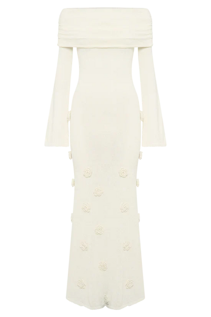 Infinite Rush Örme Gül Detaylı Uzun Elbise