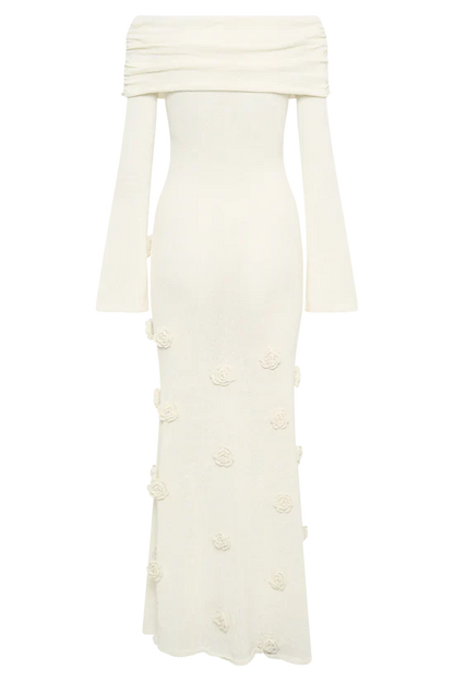 Infinite Rush Örme Gül Detaylı Uzun Elbise