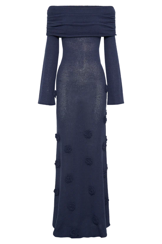 Infinite Rush Örme Gül Detaylı Uzun Elbise