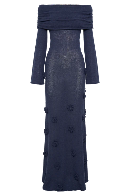 Infinite Rush Örme Gül Detaylı Uzun Elbise