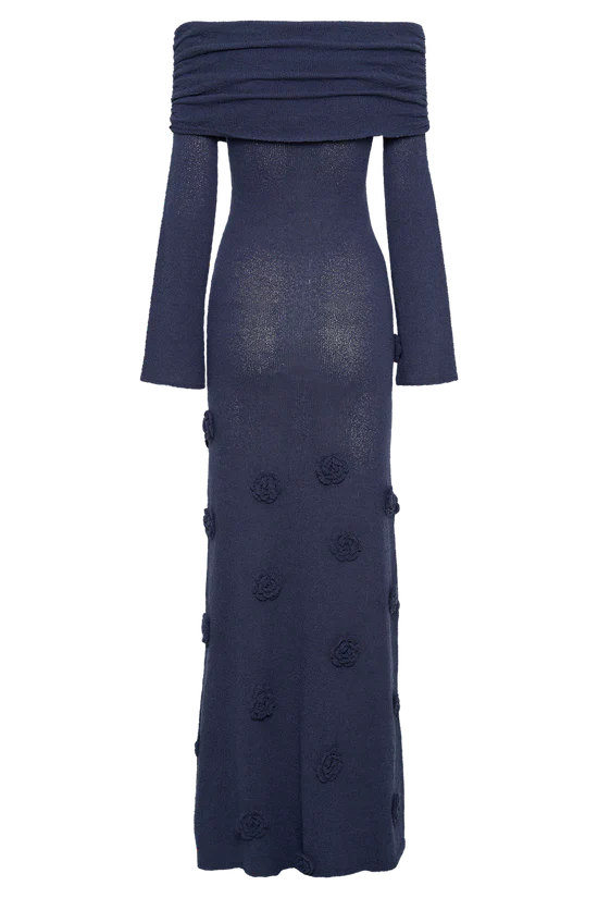 Infinite Rush Örme Gül Detaylı Uzun Elbise