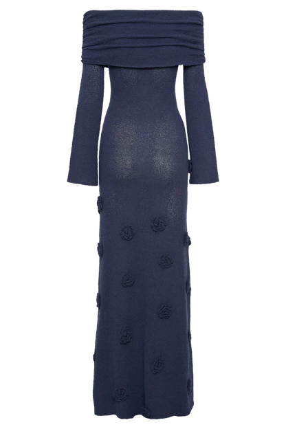 Infinite Rush Örme Gül Detaylı Uzun Elbise