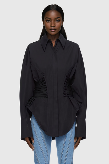 Bagheera Ruch Büzgülü Siyah Gömlek