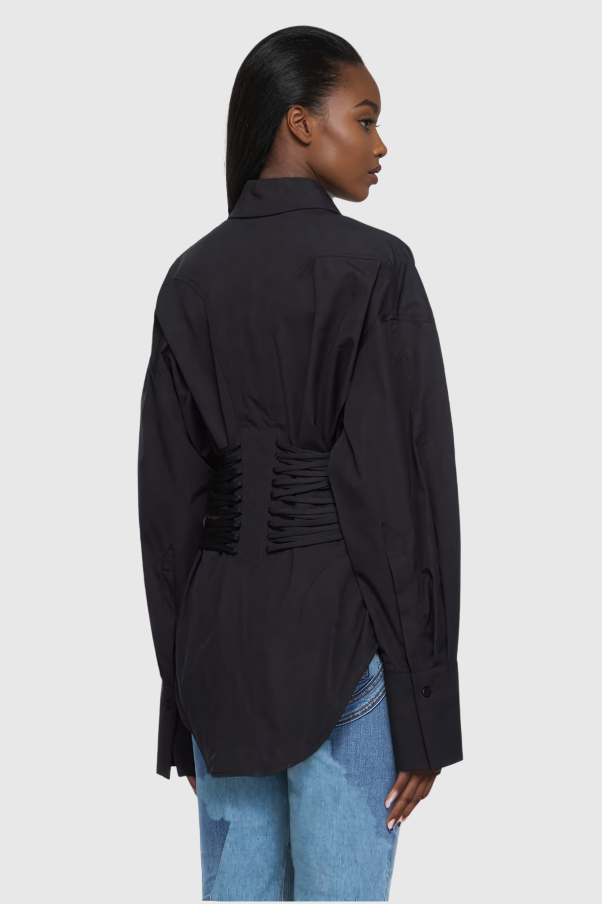 Bagheera Ruch Büzgülü Siyah Gömlek