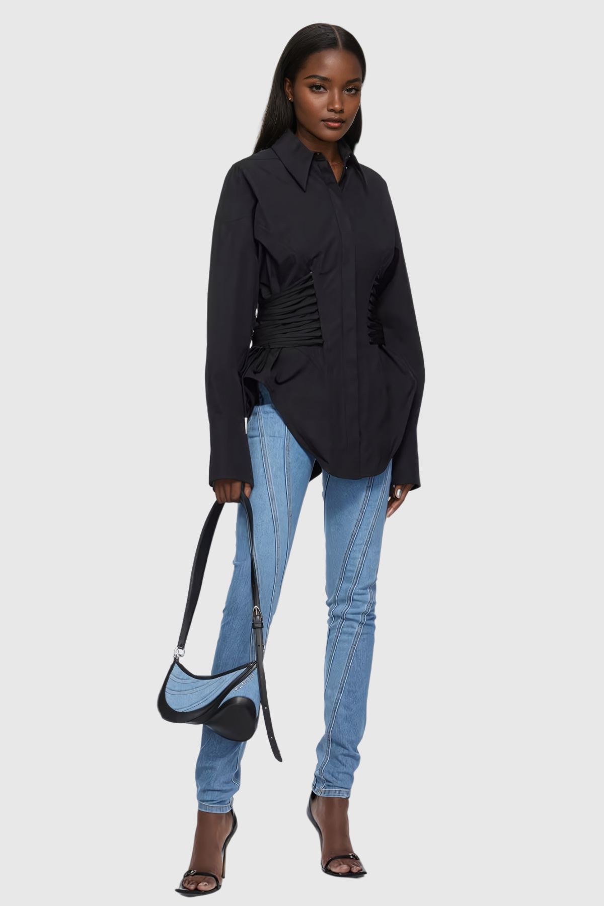 Bagheera Ruch Büzgülü Siyah Gömlek