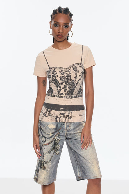 Bena Dantel Baskılı Tişört