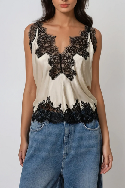 Bess Lace Saten Üst Kayısı Rengi