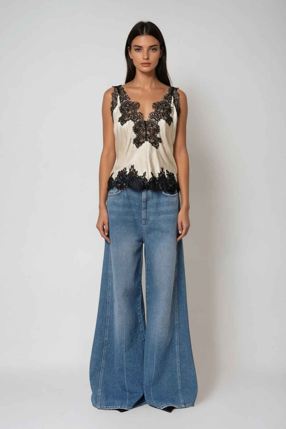 Bess Lace Saten Üst Kayısı Rengi