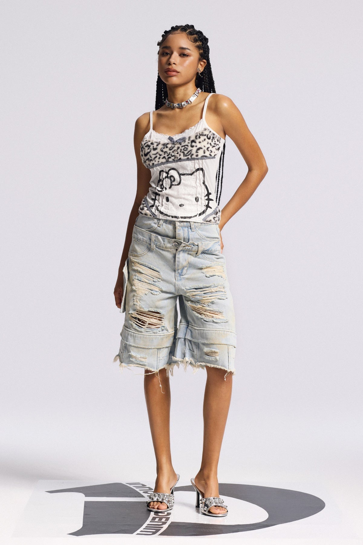 Dada Vision Yırtık Ağartılmış Midi Kot Pantolon