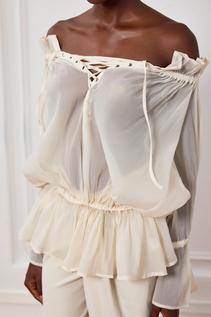 Dreamy Fit Bağcıklı File Fırfırlı Üst