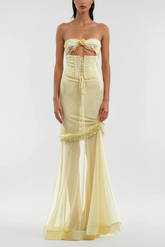 Seraphine Cutout Mesh Korse Elbise