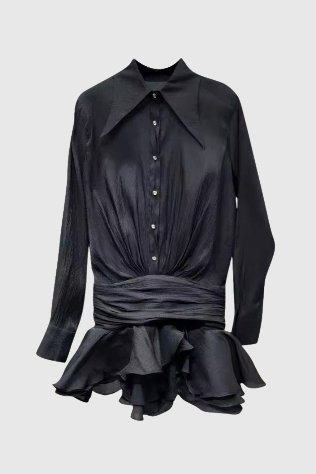 Brinley Ruched Fırfırlı Mini Elbise (Siyah)