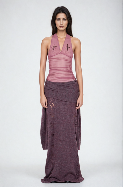 Dakota Boyundan Bağlamalı Sırtı Açık Dantelli Pembe Üst