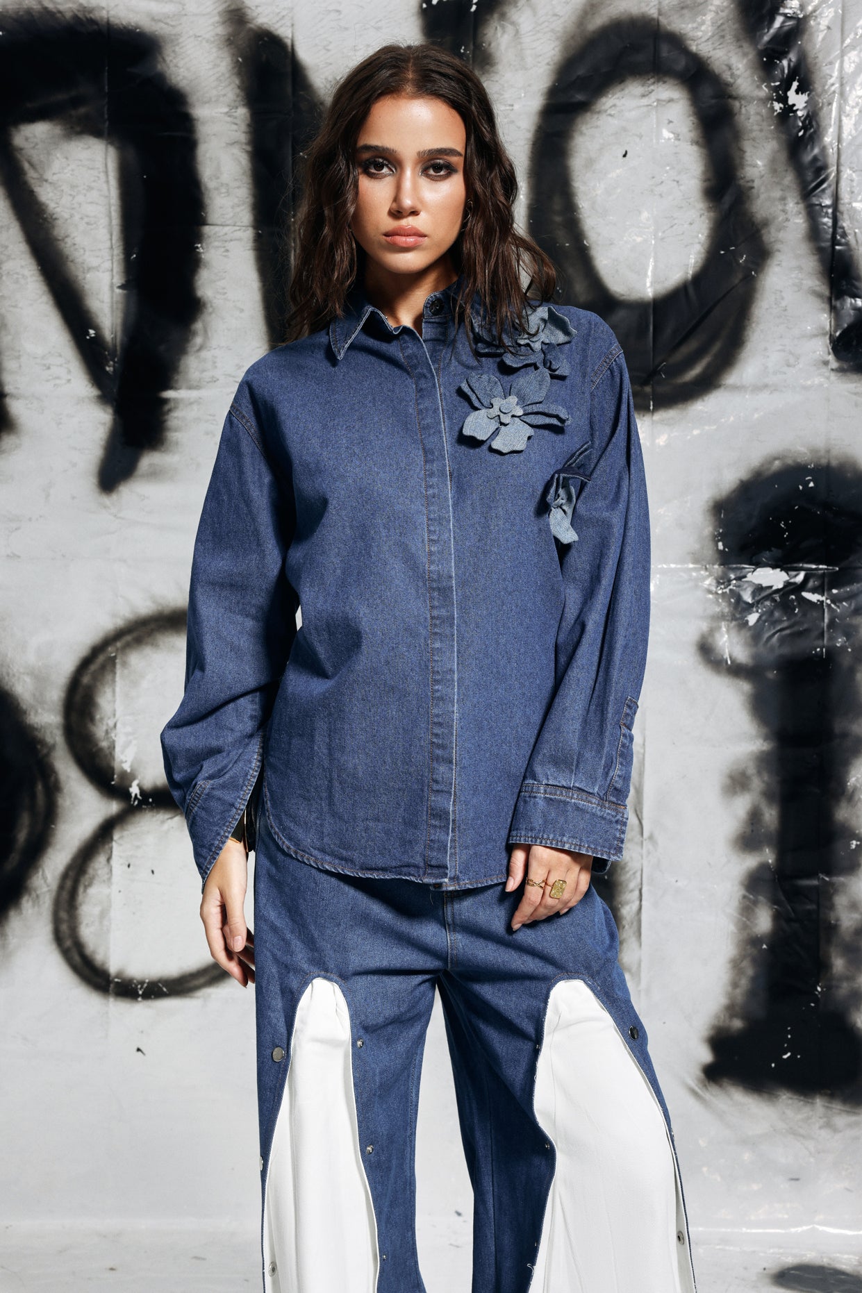 Gina Çiçek Denim Gömlek