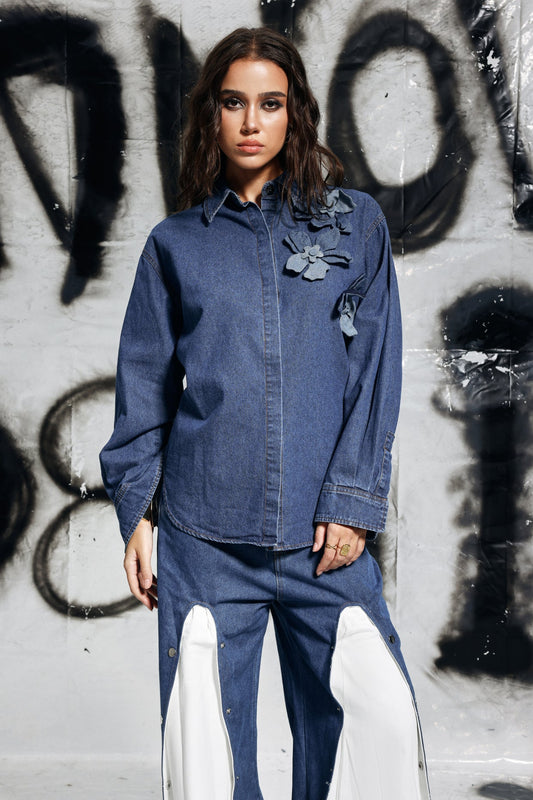 Gina Çiçek Denim Gömlek