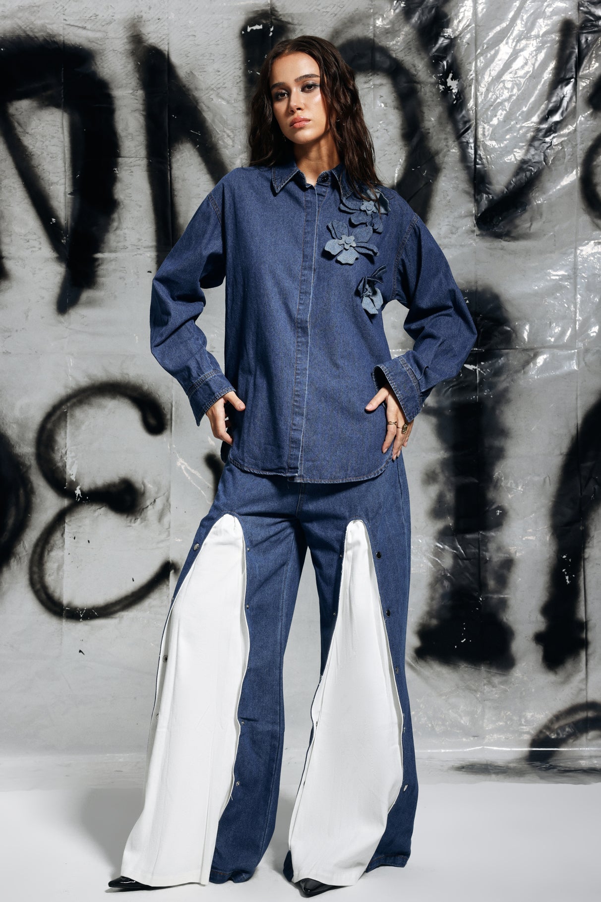 Gina Çiçek Denim Gömlek