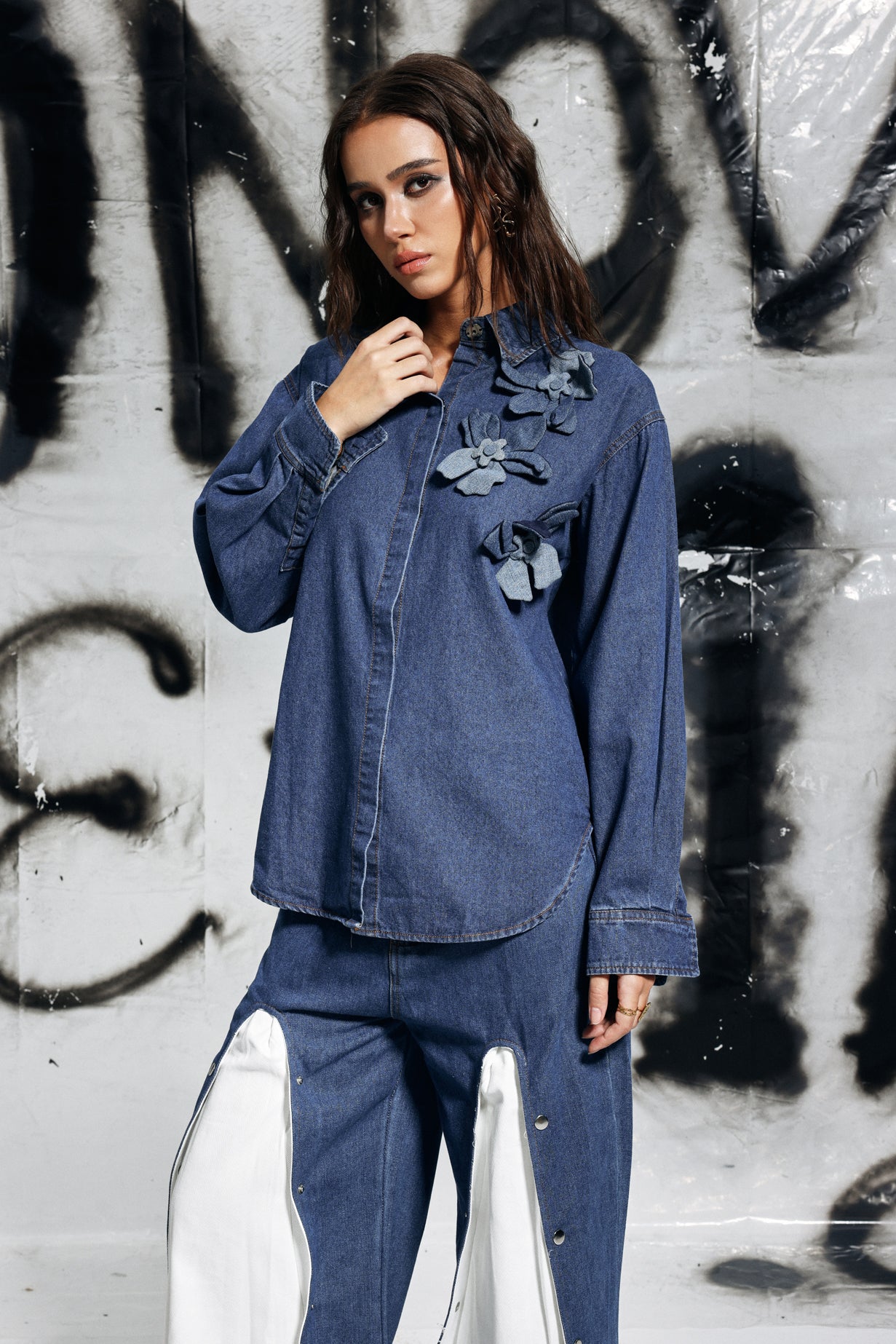 Gina Çiçek Denim Gömlek