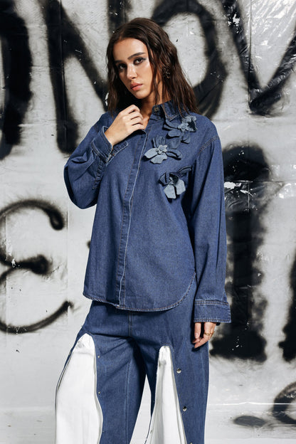 Gina Çiçek Denim Gömlek